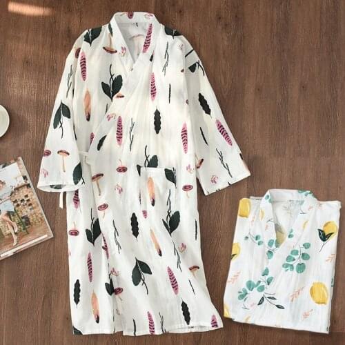 JEMMALEONG Spring Summer Japanese Vietnamese Style Kimono Yukata Pajamas For Women Homewear Long Sleeve Cardigan Cotton