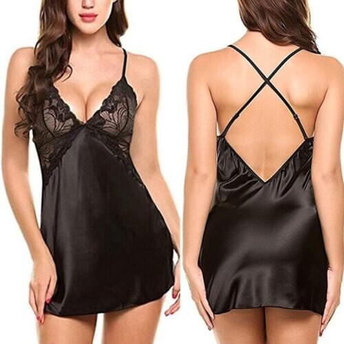 Womens Sexy Lingerie Dress Babydoll Set Lace Nightwear Lace Silks Braces Skirt Plus Size Halter Erotic Sexy Nightwear Porn Dres