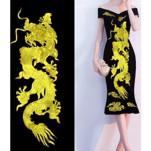 Gold Embroidery Dragon Fashion Sew On Patches For Dress Clothes DIY T-Shirt Clothing Cloud Applique