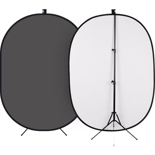 CZ 1.5*2m Black&White 2-in-1 Studio Collapsible Background Panel Double-sided Photography Backdrop Metal Stand for Video Photo