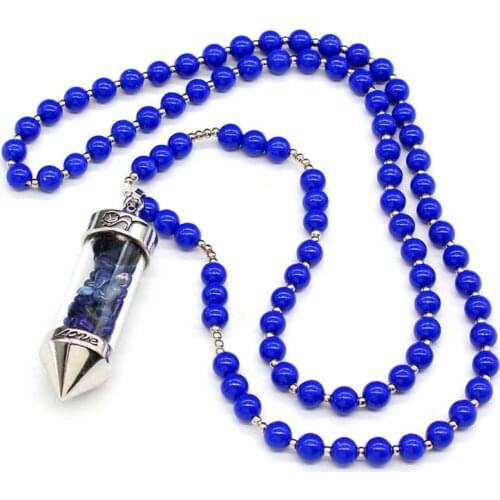 100-Unique 1 Pcs Silver Plated Handmade Round Beads Chain Pendant Lapis Lazuli Necklace Wish Bottle Cat Anniversary Gift