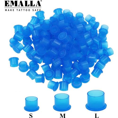 1000PCS Professional Tattoo Ink Cups Blue Plastic Disposable Tattoo Pigment Ink Cups Caps With Base Tattoo Ink Tattoo Supplies