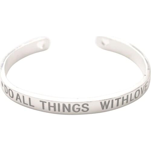 2PCS DO ALL THINGS WITH LOVE Silver Color Tone Cuff Bracelet Bangle