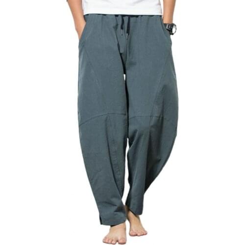 2021 New Mens Cotton Linen Loose Pants Male Summer Casual Solid Color Pants trousers Plus Size M-4XL