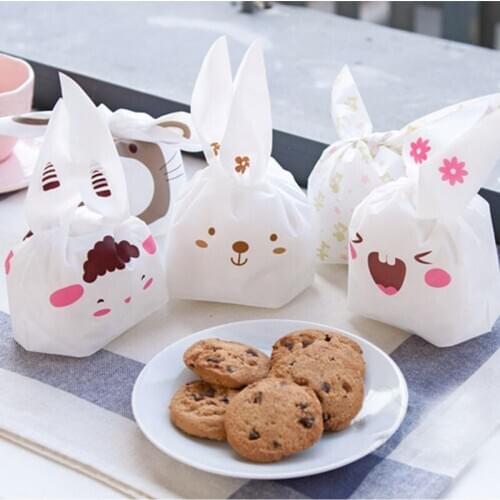 50Pcs/Lot Cartoon Cute Rabbit Long Ear Wedding Birthday Favor Candy Gift Bags Bunny Cookie Snack Biscuit Packaging Bag Supplies