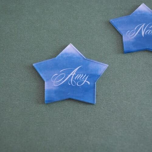 50pcs Unique Star Shape Wedding Table Seat Card Sample Custom Differant Names Acrylic Wedding Favor Name Cards Designs