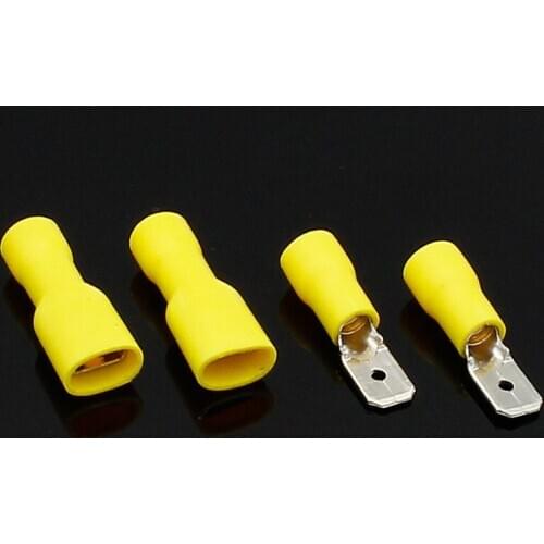 6.3mm Yellow 25 Female 25 Male Spade Insulated Electrical Crimp Terminal Connectors