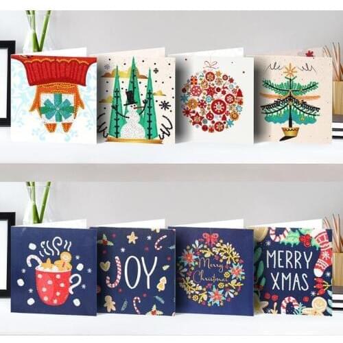 8Pcs 5D DIY Diamond Painting Greeting Card Special Shaped Diamond Embroidery Christmas Cards Postcards Birthday Xmas Gift