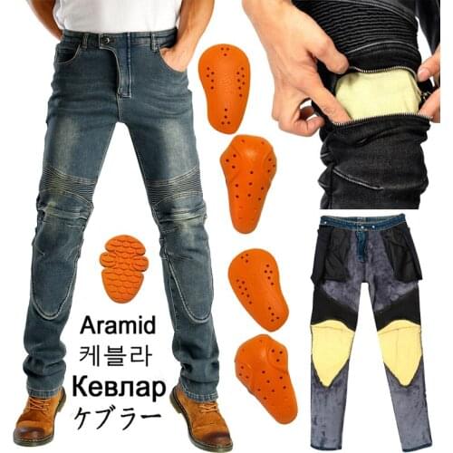 Aramid Windproof Plus Velvet 5 Knee Protective winter Motorcycle Pants Blue Motorbike Trousers Motocross Pants