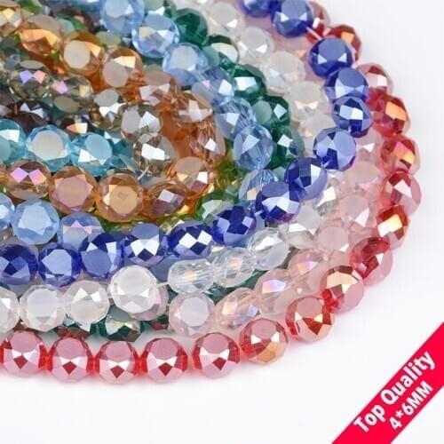 Bread Shape Austrian Crystal Beads 100pcs 4*6mm Matte Glass Flat Round Loose Beads for Jewelry Making Bracelet Accessories