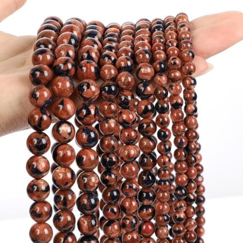 Natural Stone Beads Blue Gold Sandstone Round Loose Spacer Bead For Jewelry Making DIY Bracelet Charm Accessories 4/6/8/10/12MM