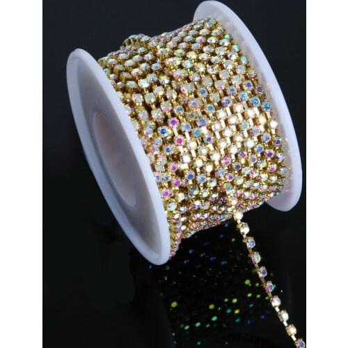 10 yards/roll gold base crystal ab SS10 (2.7-2.8mm) intensive gold base new style diy beauty accessories rhinestone chain