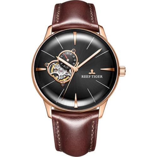 Reef Tiger Aurora Serier RGA8239 Men Fashion Business Ultra Thin Hallow Out Dial Automatic Mechanical Wrist Watch