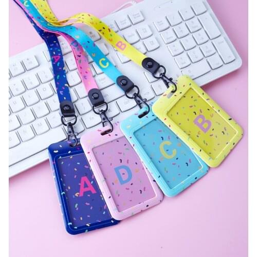 Cartoon Student Campus Candy Color Alphabet Id Holders Case Badge Bus Pass Cover With Necklace Lanyard For Doctor Nurse