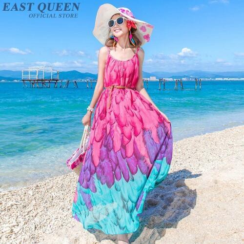 Summer dress 2018 boho bohemian long sundress beach tunic vestidos flowers print chiffon modern design long dress AA3699 Y