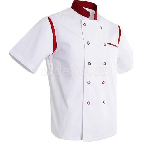Unisex Chef Jacket White Red Air Mesh Short Sleeve Double Breasted Hotel Kitchen Catering Chefwear Coat Uniform Shirt Tops