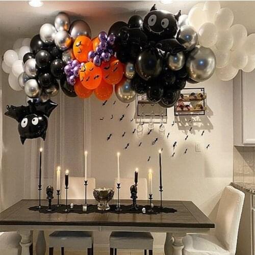 105pcs Halloween Black White Orange Latex Balloons Big Bat Foil Balls Ghost Party Birthday Decorations Supplies