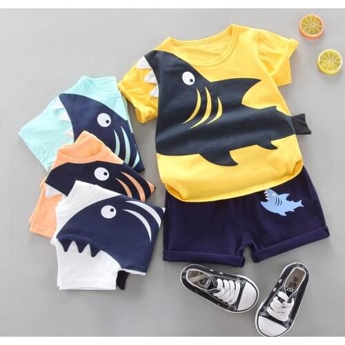 Summer Childrens Baby Boys Clothing Suit Cartoon Animals Print Round Neck T-Shirt + Short Pants Kids Boy Two-piece Suit