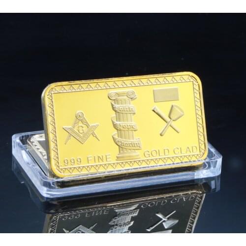 Masonic Freemason .999 Fine Gold Clad Bullion Bar Gold Bar Coin Gifts