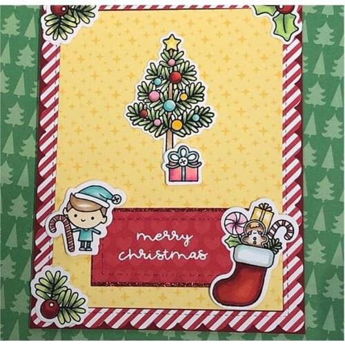 Metal Cut Dies & Clear Stamp Of Stant Claus Sock Tree Christmas Gift Box Jingle Handcrafts Scrapbooking Paper DIY Emboss Stencil