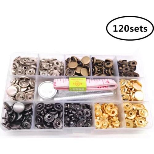 Metal Brass12.5MM Snap Buttons Sewing Fasteners Kit Press Studs Sewing Leather Craft with 4pcs Fixing Tools DIY for Garment