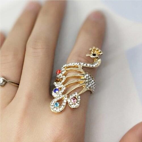 Fashion Rhinestones Peacock Ring For Women Creative Knitting Loop Crochet Loop Knitting Jewelry Zircon Party Rings Femme