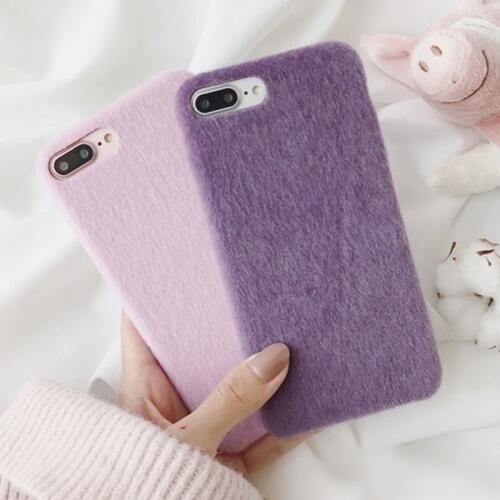 Soft PU Leather Plush Phone Case For iPhone XS MAX XR XS X Silicone Back Cover Winter Warm Furry Cases For iPhone 8 7 6 6S Plus
