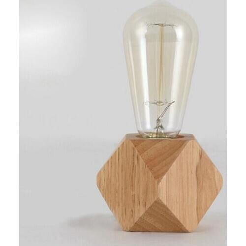New Modern table lamp E27 Wooden desk lamp Diamond bedside lamp for home/bedroom/living room decor EU-Plug Wooden Base