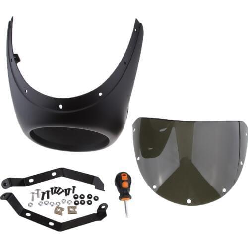 Motorcycle Front Headlight Fairing Screen Retro Cafe Racer Style Universal Windshield Fit 7 Inch Head Light, Black & Smoke