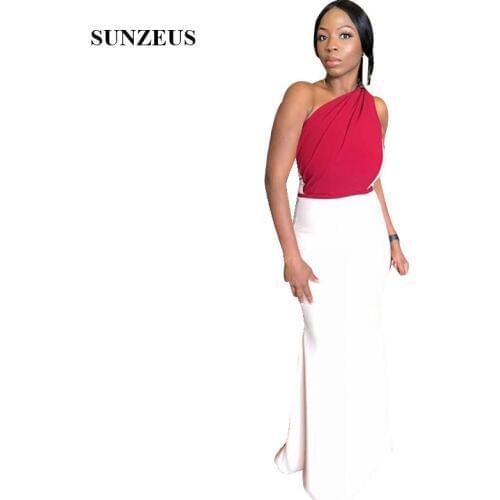 Contrast Color Bridesmaids Dresses 2020 African Women One Shoulder Wedding Party Dress Fitted Sheath Long Gowns Lady