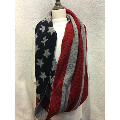 Retro American Flag Knitted Scarf Men Women US Flag Knitted Infinity Scarf Thick Warm Star Stripe Loop Ring Tube Shawls YG457