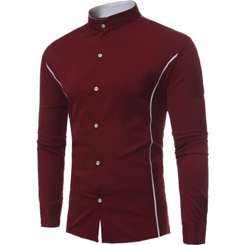 Fashion Hit Color Stand Collar Shirt Men Slim Fit Long Sleeve Button Down Shirt Male Business Casual Camisa Social Masculina XL