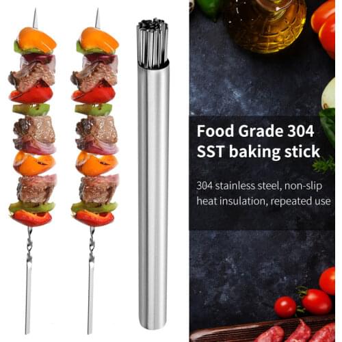 Stainless Steel Barbecue Skewer Storage Tube Reusable BBQ Skewer Flat Barbecue Fork Gadgets BBQ Utensils Camping Kitchen Tools