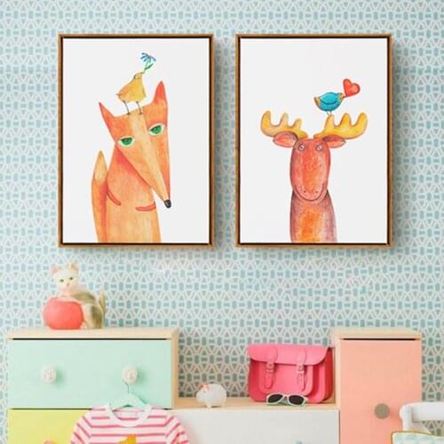 Modern Cute Cartoon Red Animal Fox Poster Wall Art Canvas Painting Minimalist Print Nursery Picture For Baby Kids Room Home Deco