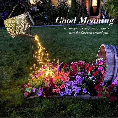 LED Solar Shower Watering Can String Lamp Garden Art Metal Iron Waterproof Art Water Sprinkle Kettle Light Landscape Decoration