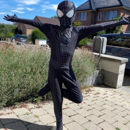Symbiote Black Amazing Spyboy Cosplay Costume 3D Print Lycra Spandex Superhero Zentai Bodysuit Jumpsuits Halloween Costume for A