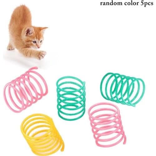 5PCS Random Color Cat Spring Toys Plastic Colorful Interactive Spiral Kitten Toys Scratch Cat Toys Cat Funny Training Toys