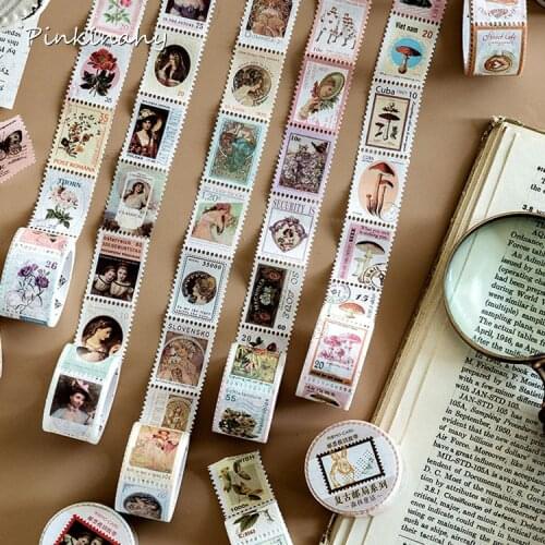 Vintage Stamp series Retro Character famous paintings green plant mushroom Decoration Washi Tape DIY Scrapbooking Masking Tape