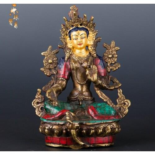 Green Tara Buddha Buddha Nepal wholesale fine Handmade Tibetan Tantric statues retro decoration 5 inch