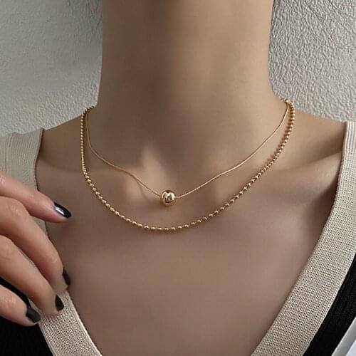 GSOLD New Double Layer Stackable Round Bead Chain Simple Geometric Metal Women Clavicle Chain Fashion Party Jewelry 202106
