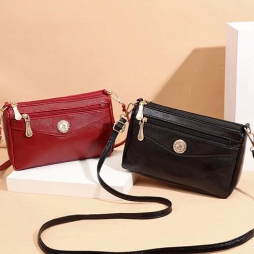 Ladies Crossbody Bags with Exterior Pocket Small PU Leather Shoulder Bags for Women Zipper Handbag Female Travel Handbags