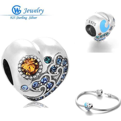 925 Sterling Silver Love you Day and Night Star and Moon Beads fit European Charm Bracelets for Valentines Day Gifts GW X372H20