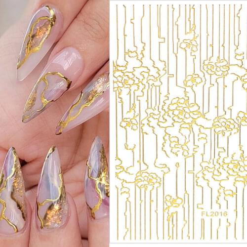 Gold Bronzing Nail Art Sticker 3D Foil Lace Hollow Net Line Tape Metalic Paste DIY Charms Design Nail Decals Manicure Decoration