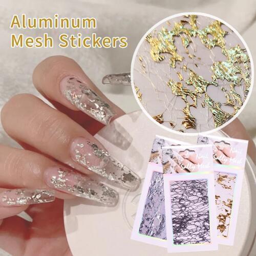 1Pc 3D Mesh Nail Sticker Nail Art Gold and Silver Foil Holo Net Line Tape on Nails Decal Polish UV Gel Design Manicure Accessory