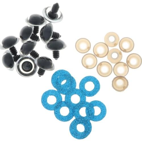 10pcs 16mm Plastic Round Safety Eyes + Glitter Nonwovens + Washers For Teddy Bear Soft Stuffed Toy DIY