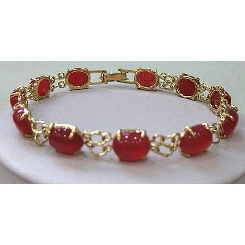 2 colors wholesale nice copper alloy inlay red/light green jade AAA 7.5" Bracelet fashion jewelry#b07 5.30