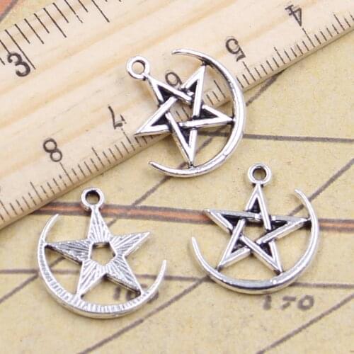 25pcs Charms Star Moon 20x18mm Tibetan Silver Color Pendants Antique Jewelry Making DIY Handmade Craft For Bracelet Necklace