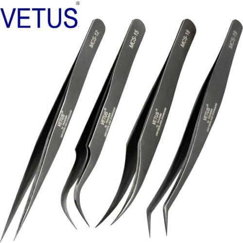 4pcs / set Vetus MCS Series Tungsten Premium Beauty Makeup Tweezers for Eyelashes Extension Ultra Fine Tip Pinzas