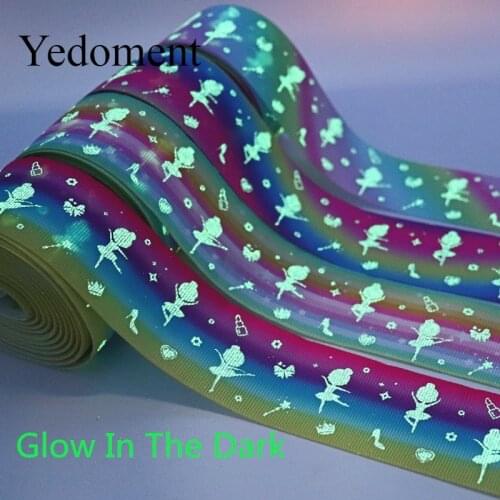 5 Yards 1.5" 38MM Glow In The Dark Rainbow Printed Grosgrain Ribbon For Hair Bows DIY Crafts Handmade Accessories M19092402