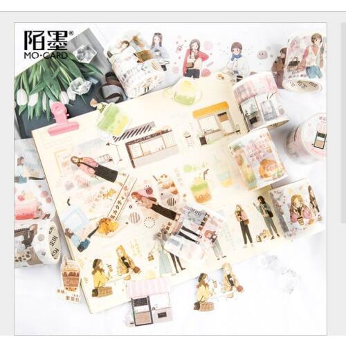 50mm Lovely street snap girl milk tea girls corner store girlfriends Bestie afternoon tea drinks washi tape DIY masking tape